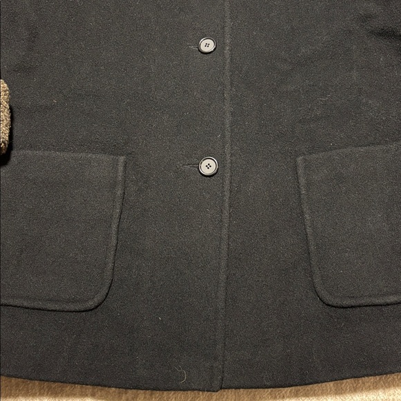 Women's 18 100% wool body pea coat black with brown furry hood and cuffs - Picture 3 of 5